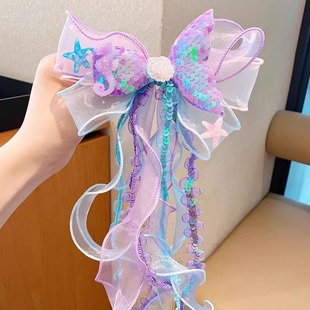新年公主蝴蝶结儿童飘带美人鱼发饰新中式发夹女宝宝百搭头饰后压