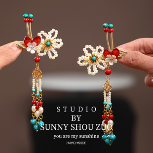 儿童古风发饰宝宝可爱发夹红色女童2026年春节中国风拜年喜庆对夹