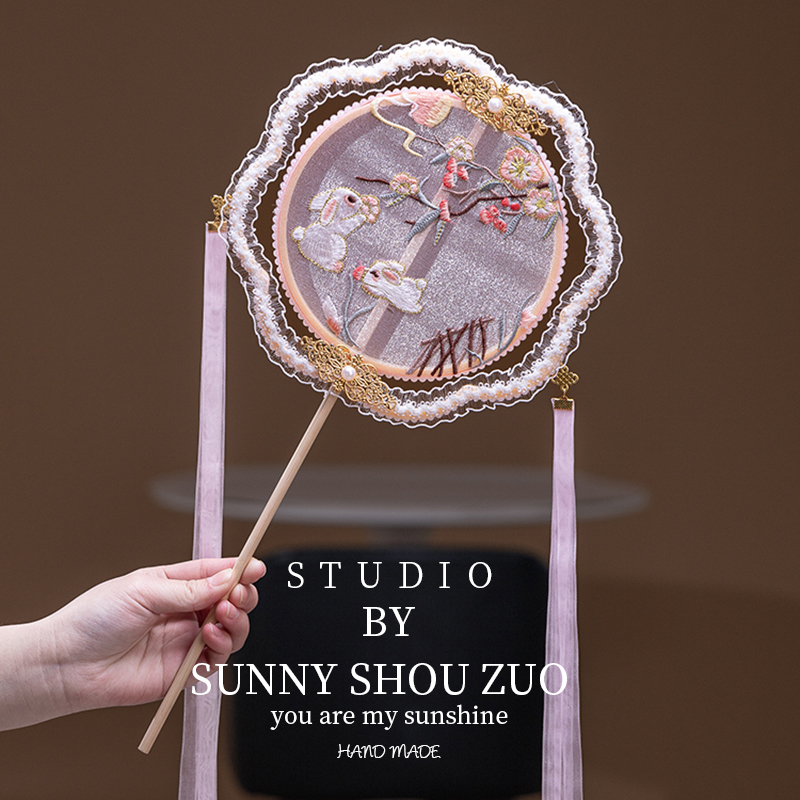 古风圆扇子中国风古典女汉服芒种舞蹈扇半透明长柄团扇异形宫扇子