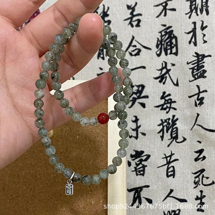 高颜值水草码碯男女手串圆珠复古通用简约波西米情侣清新女款手链
