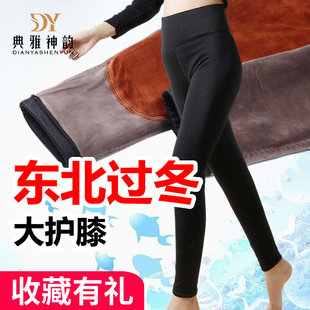 典雅神韵加绒秋冬新款高腰黑色网纱女士加厚大护膝护腰保暖打底裤