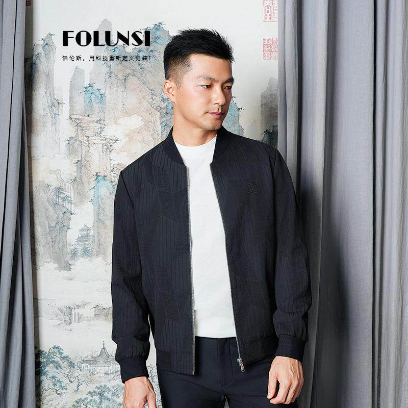 佛伦斯FOLUNSI新款秋冬季中式徽章休闲商务夹克外套男士茄克拉链