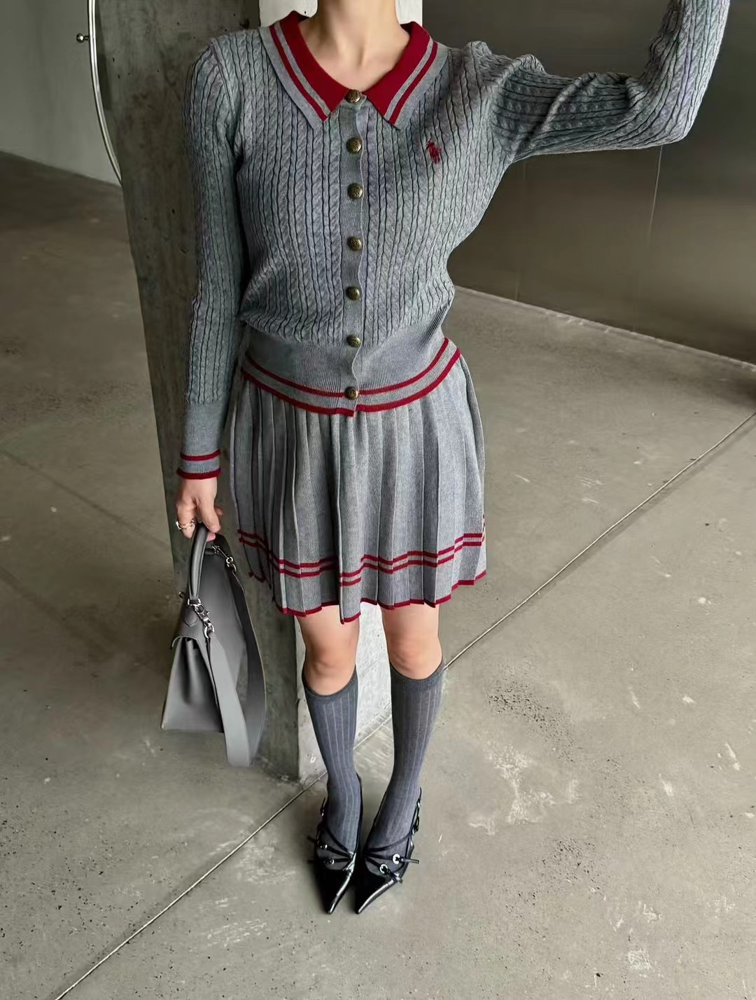 学院风时尚套装女秋季新款韩系针织开衫+短裙二件套