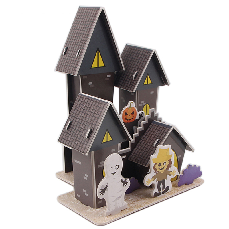 游乐园鬼屋万圣节活动促销赠礼品立体拼图3d纸模型房子男女孩玩具