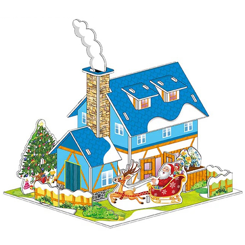 圣诞小屋节日活动促销赠礼品3d立体拼图纸质模型房子男女孩di玩具