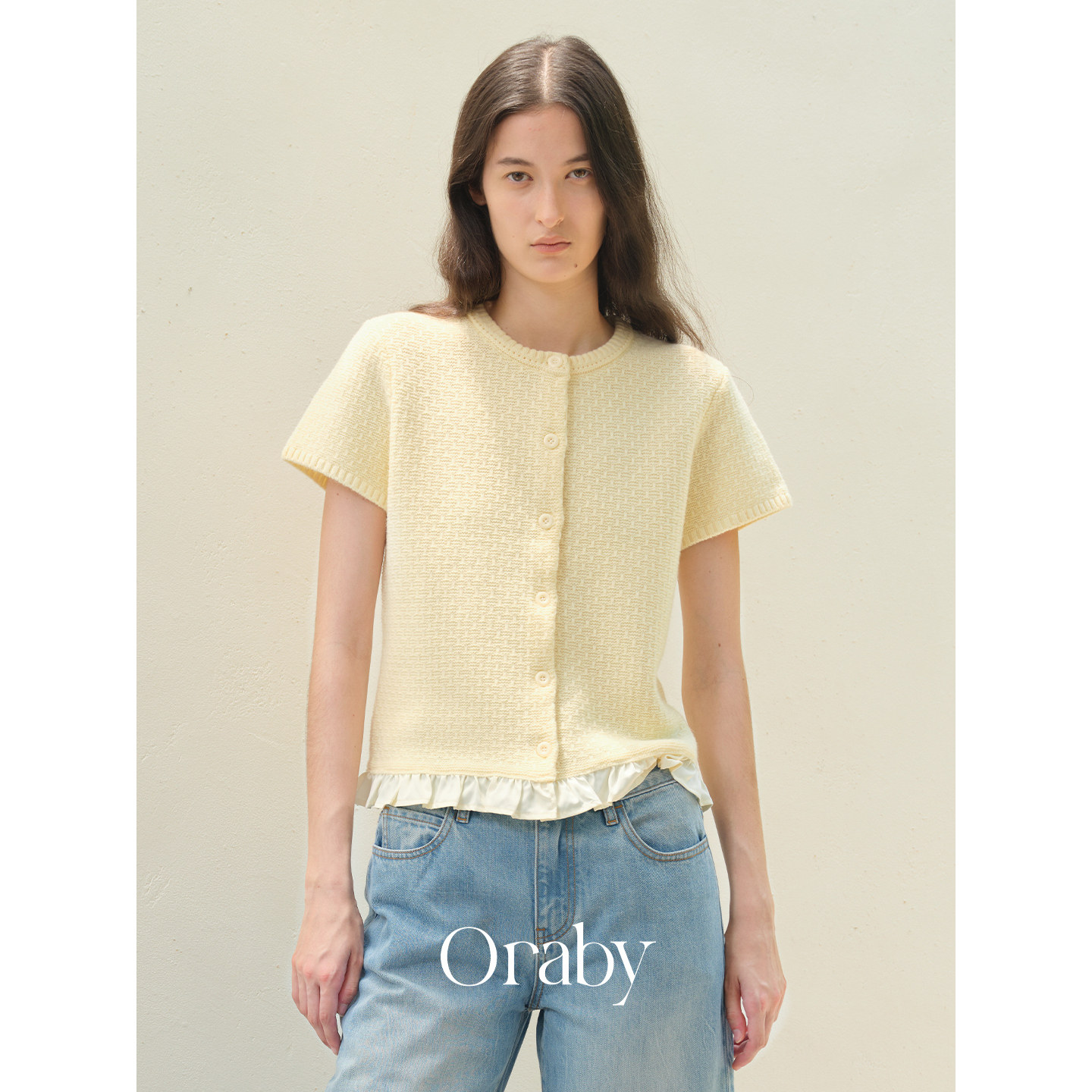 Oraby · 羊绒羊毛法式温柔风短款荷叶边针织上衣
