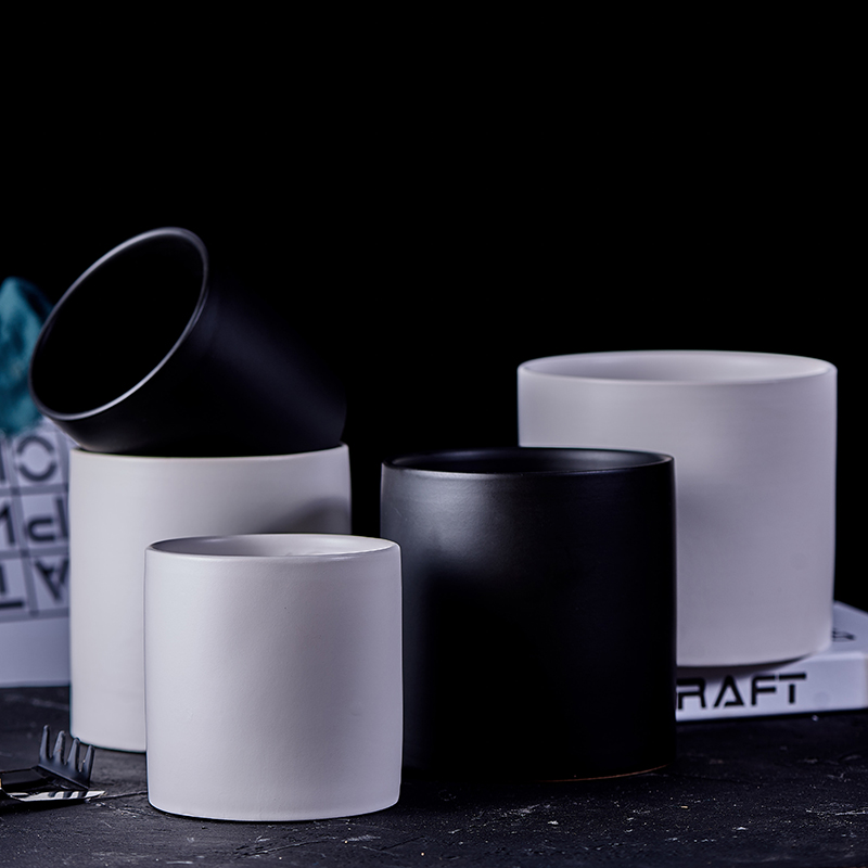 ins圆型陶瓷花盆大室内黑白色北欧创意简约小无孔水培绿萝铜钱草