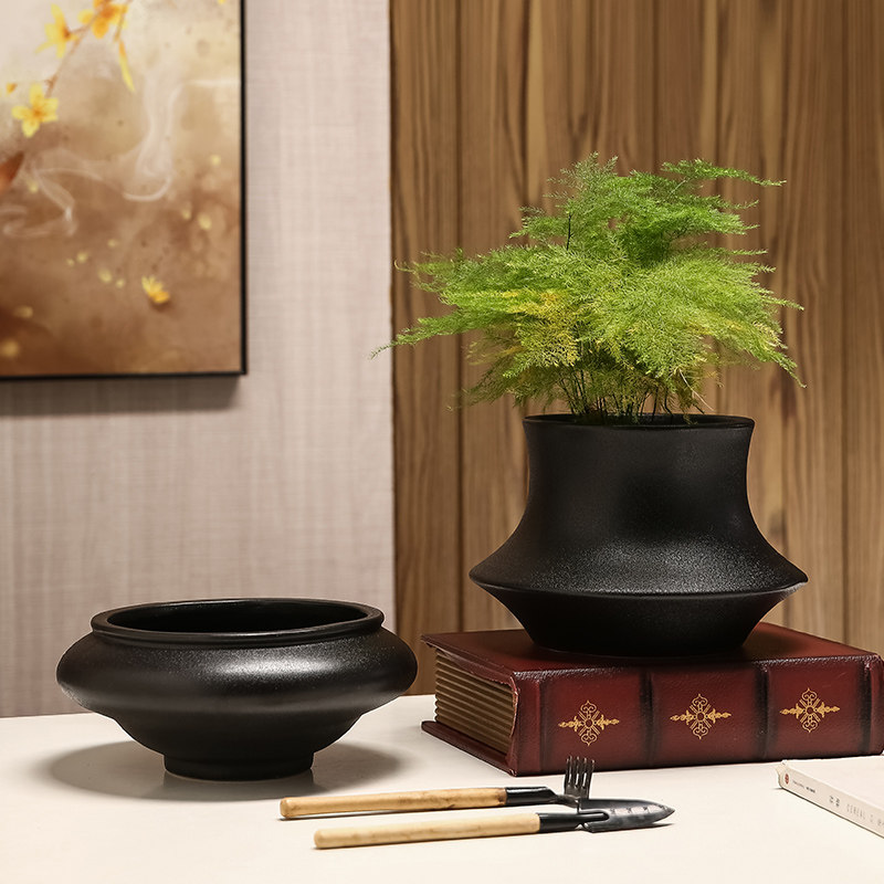 黑皮革釉面日式极简微景观