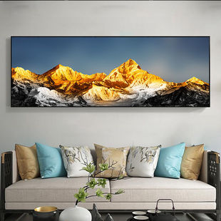 新中式背靠金山大幅客厅装饰画轻奢大气沙发背景墙晶瓷挂画高级感