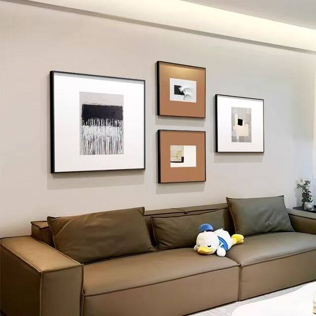 黑白灰抽象客厅装饰画现代简约沙发背景墙挂画高级感艺术组合壁画