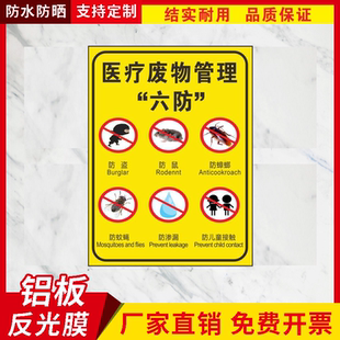 医疗废物管理六防标贴医院垃圾分类标识警示提示牌反光铝板标志牌