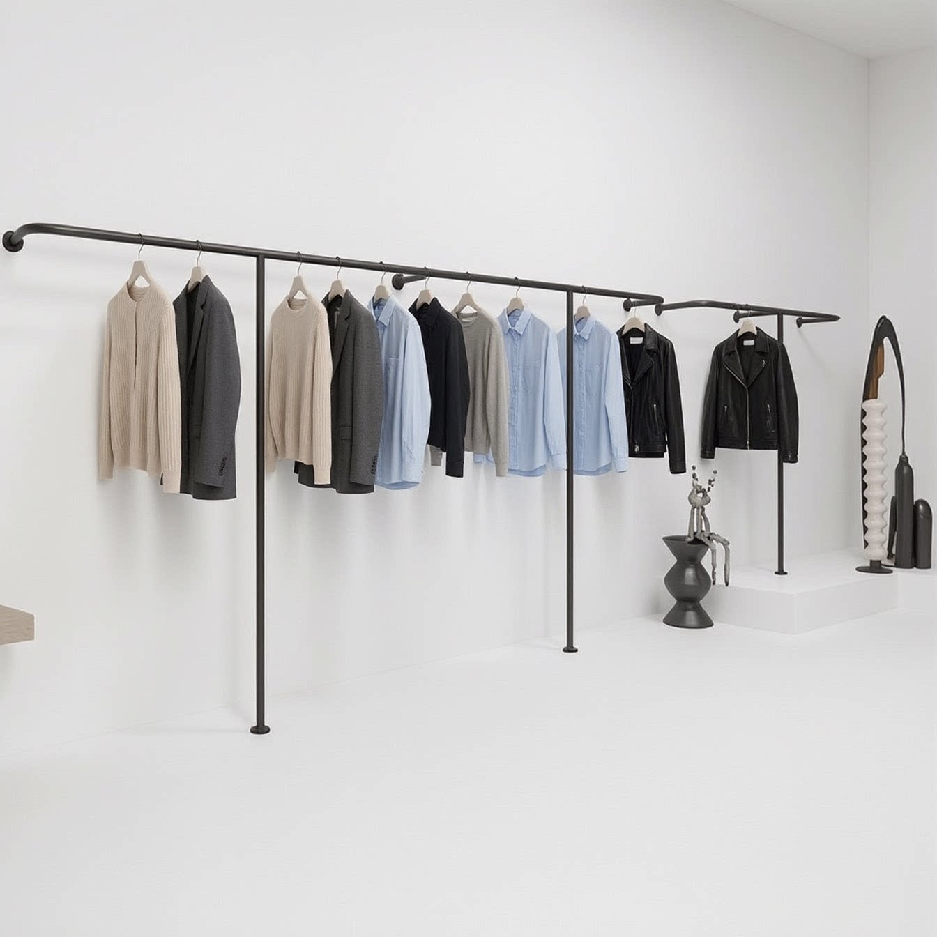 简约时尚服装展示架壁挂落地式金属衣架女装店墙上展示陈列挂衣架