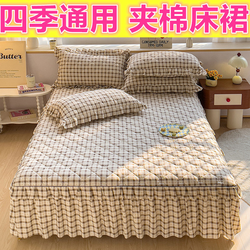 爆款夹棉床裙三件套加棉床罩单件保暖床单席梦思床垫防滑床套加厚
