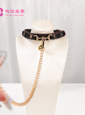 金色铃铛项圈牵引链条puppy小狗黑白皮质项圈choker项链