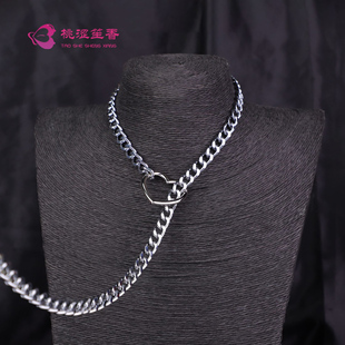 窒息爱心链条项圈choker小狗脖套锁链puppy颈圈 带爱心锁