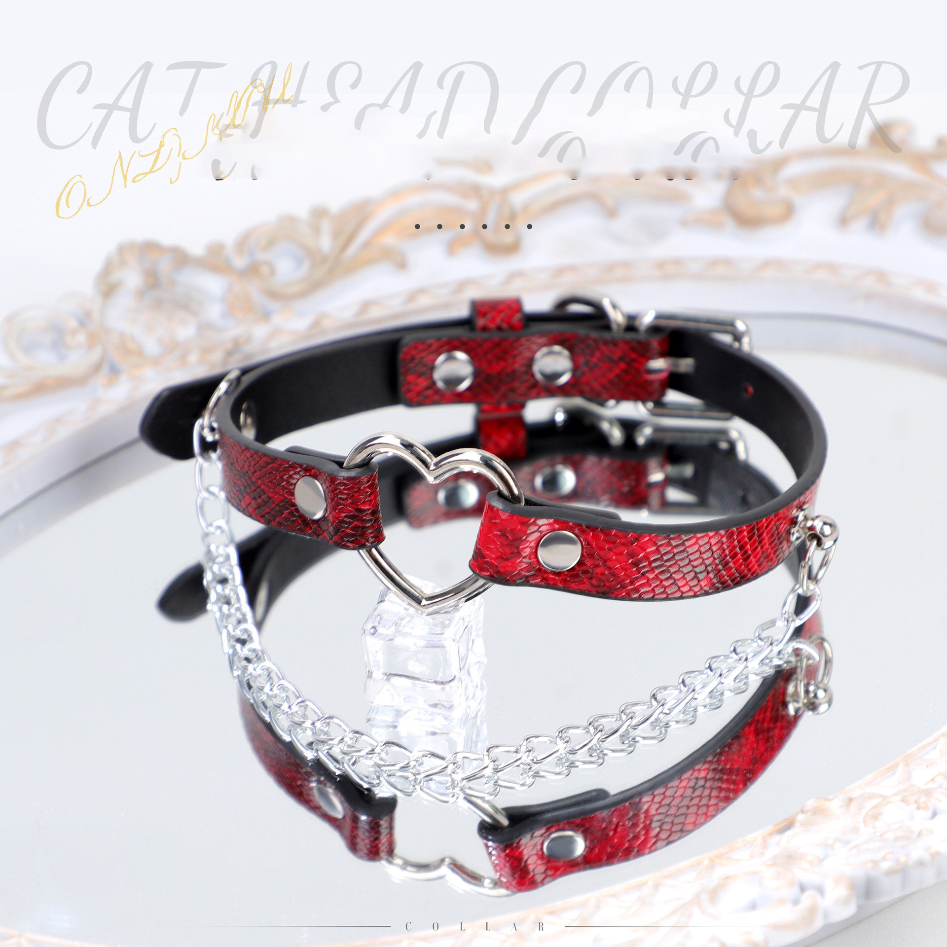 小众爱心蛇皮纹项圈个性PU项链圆环链条choker