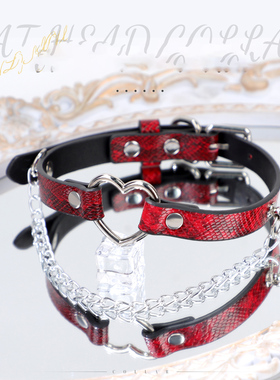小众爱心蛇皮纹项圈个性PU项链圆环链条choker