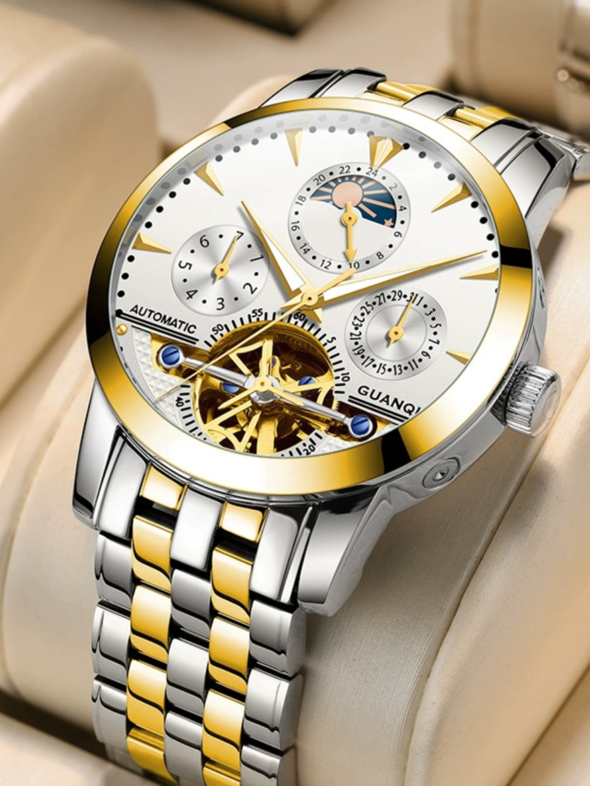 正品冠琴男士手表男陀飞轮全自动机械表防水镂空休闲时尚精钢男表