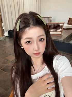 Busan韩系显白绿色波点布艺发夹bb夹少女侧边夹碎发刘海夹发饰新
