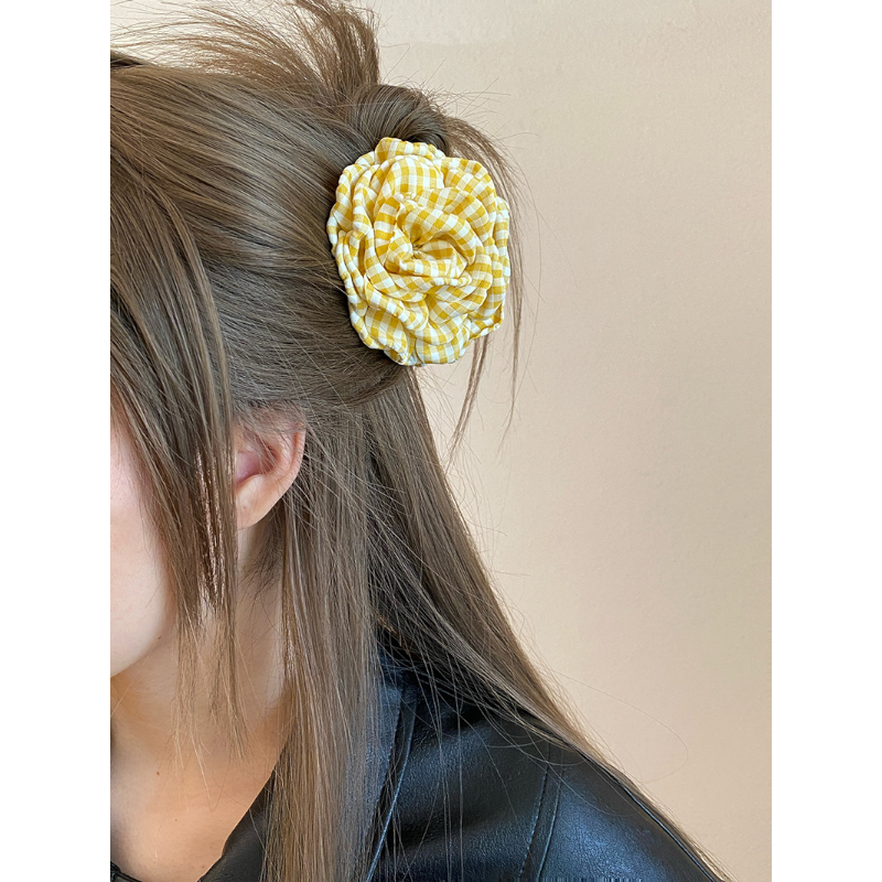 Busan韩系黄色格纹花朵抓夹2025年新款少女头绳半扎发夹头饰女,饰品/流行首饰/时尚饰品新,发饰,淘宝优惠券,粉丝福利购,淘宝优惠卷