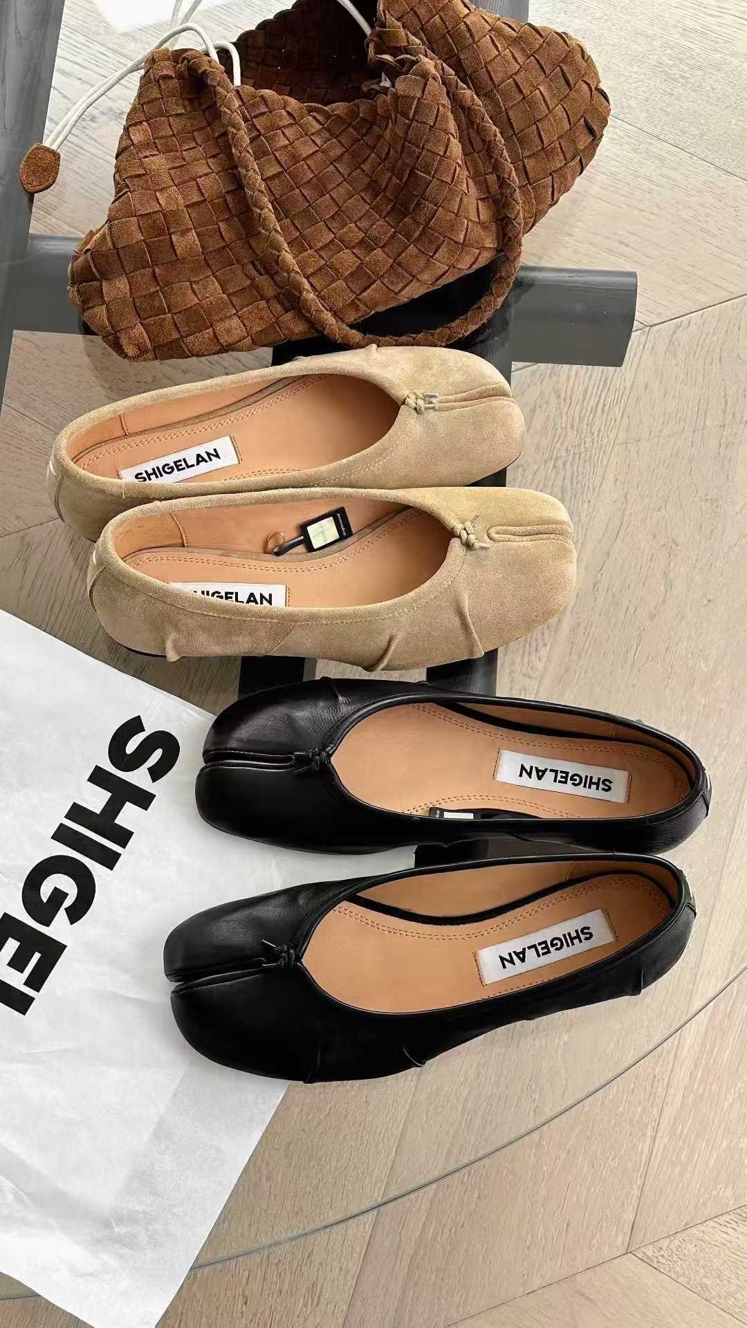 诗歌兰平底一脚蹬分趾真皮奶奶鞋
