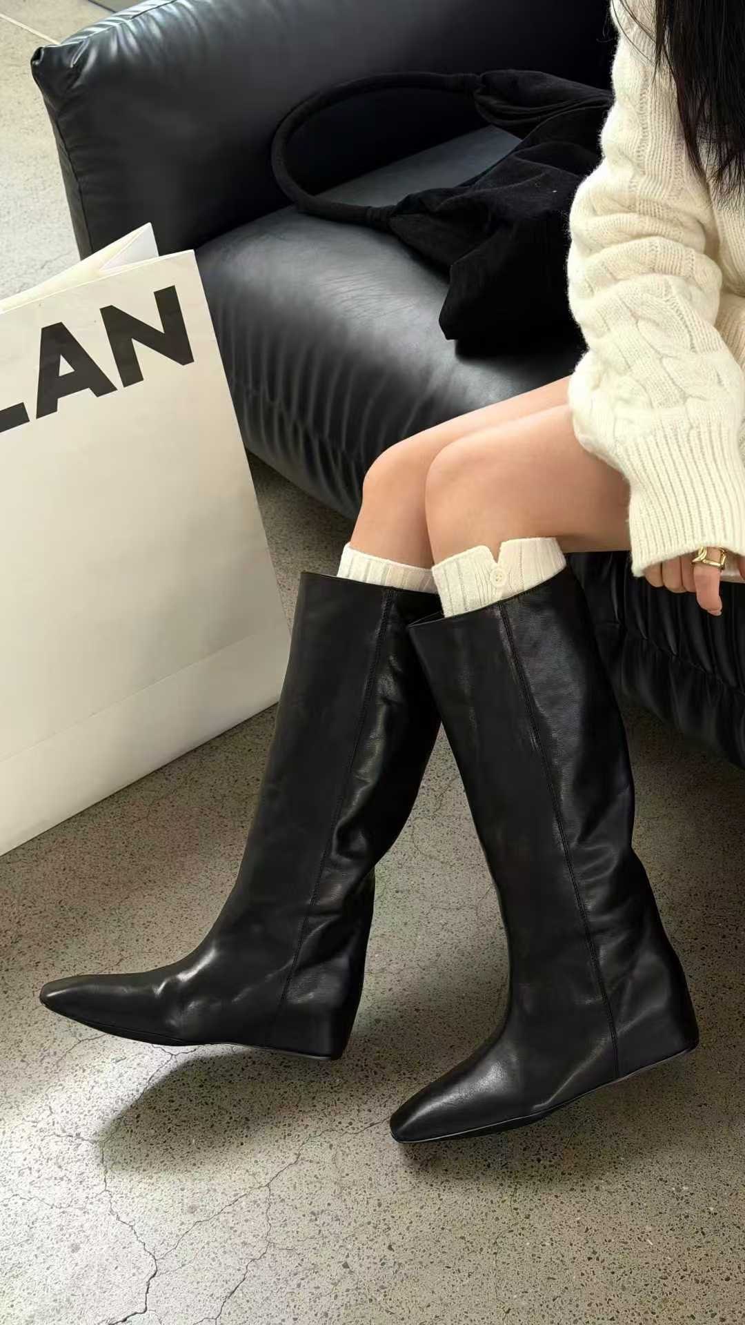 诗歌兰真皮女靴2025冬季新款时尚百搭舒适粗跟高筒靴显瘦骑士靴女,女鞋,时装靴,淘宝优惠券,粉丝福利购,淘宝优惠卷