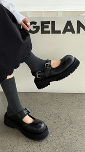 诗歌兰真皮女鞋2026春季新款时尚百搭厚底玛丽珍鞋拖鞋扣带单鞋潮