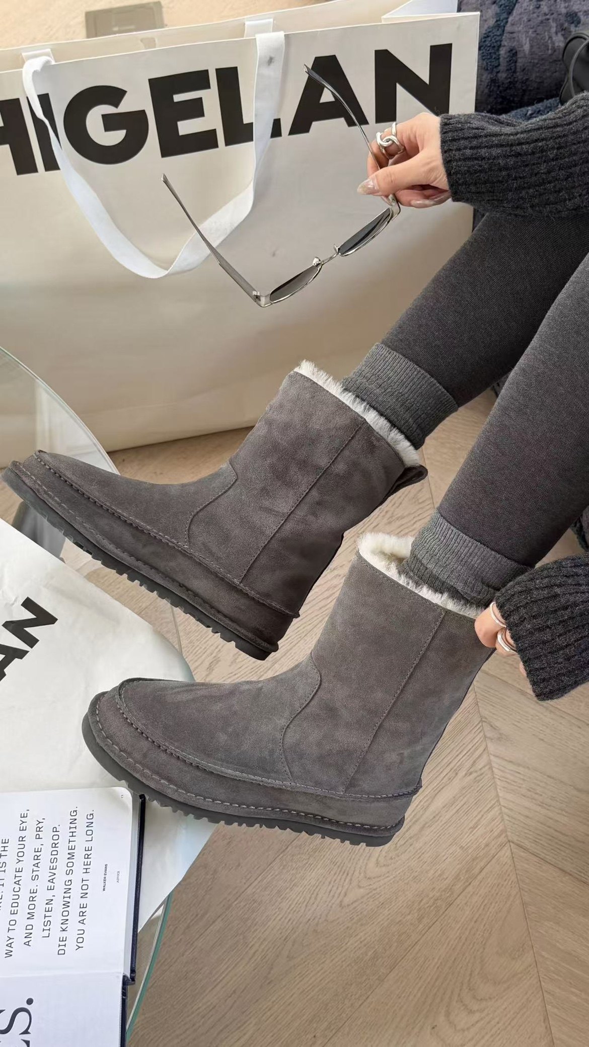 诗歌兰真皮女靴2025冬季新款时尚百搭舒适厚底加绒保暖休闲雪地靴