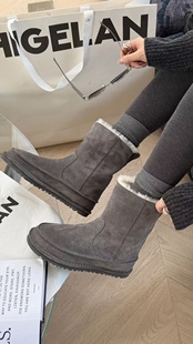 特价诗歌兰真皮女靴2025冬季新款时尚百搭舒适厚底加绒保暖雪地靴