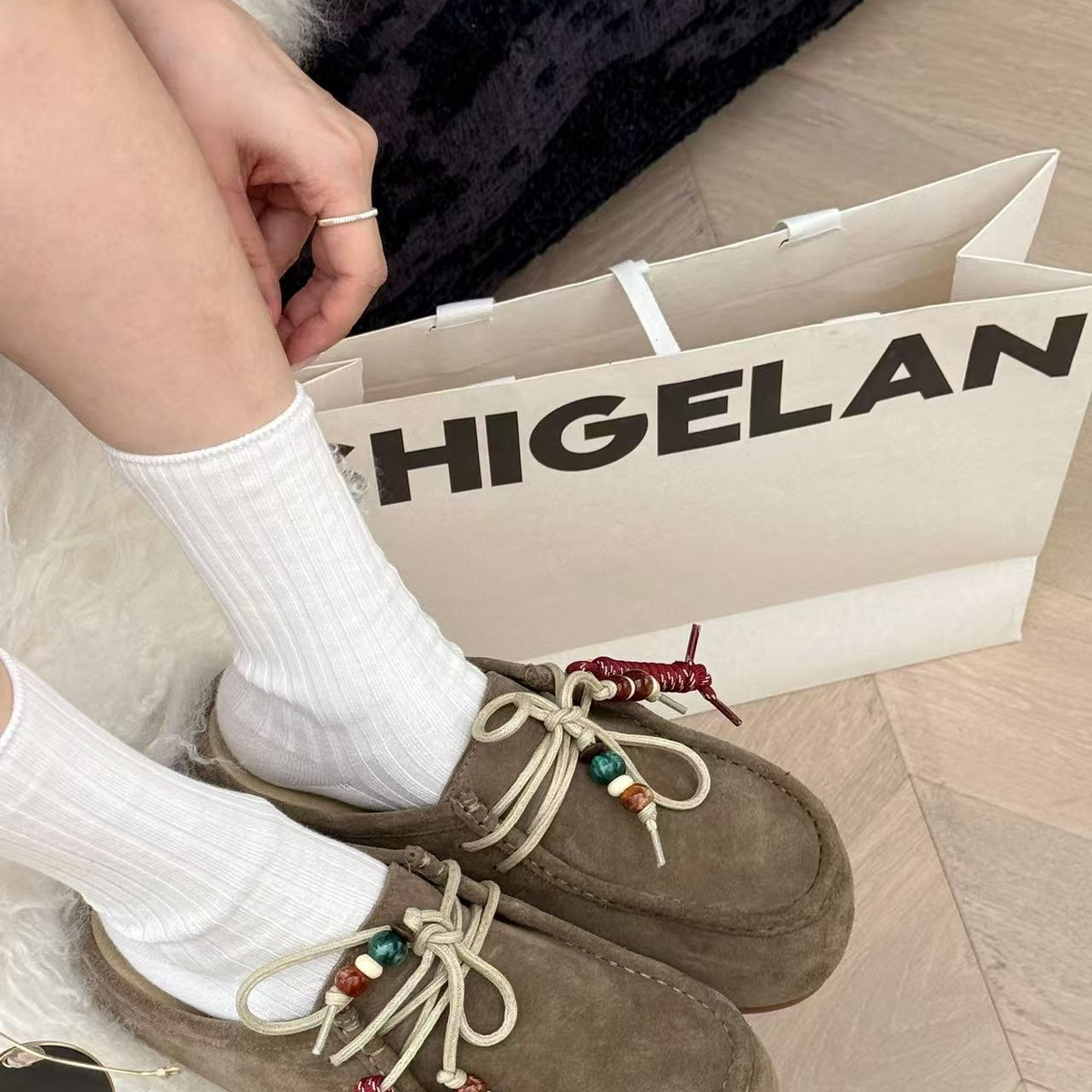 诗歌兰厚底包头磨砂皮勃肯拖鞋