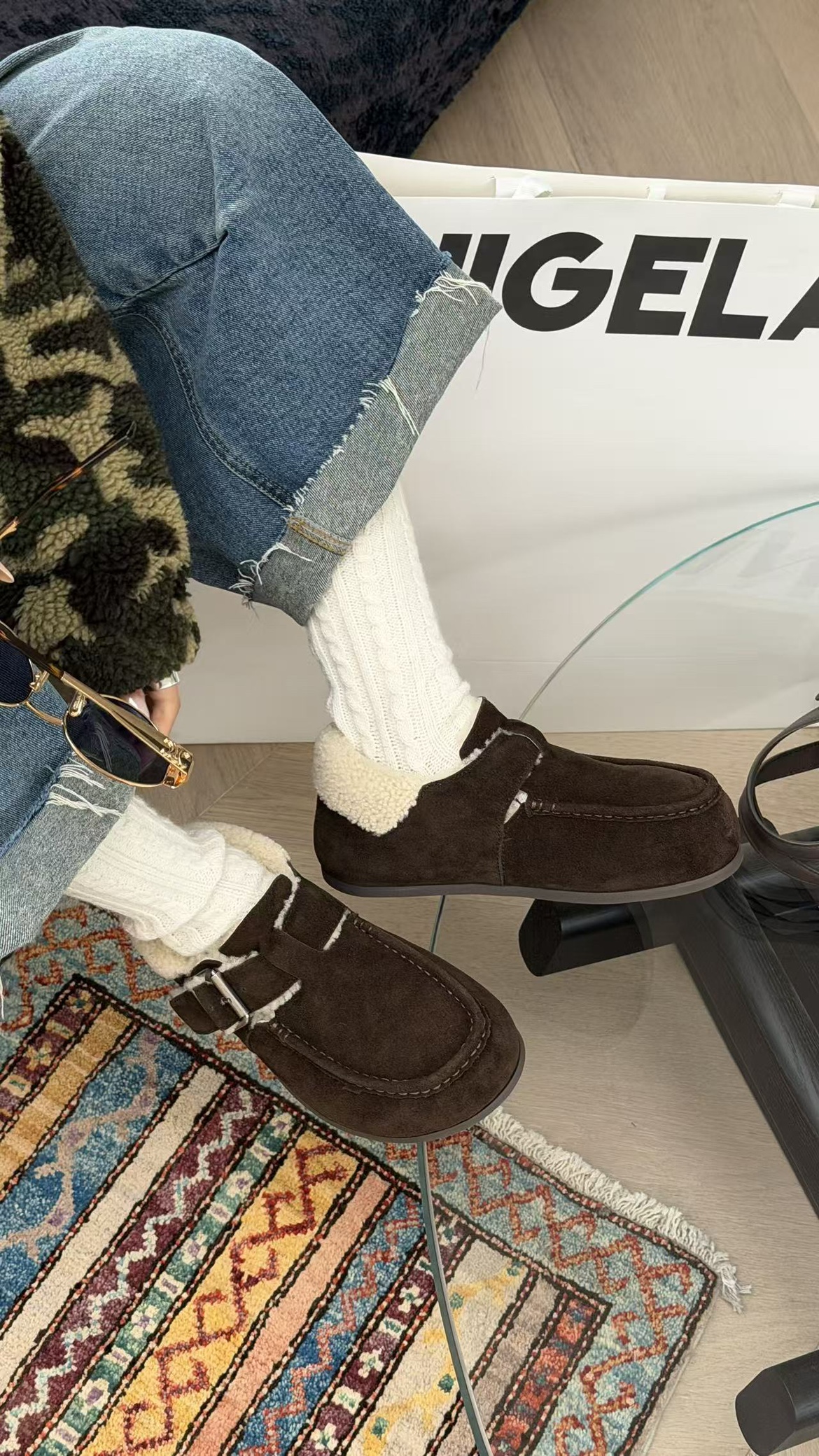 诗歌兰厚底加绒保暖真皮博肯鞋