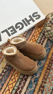 诗歌兰真皮女鞋2025冬季新款时尚百搭舒适厚底加绒保暖雪地靴短靴