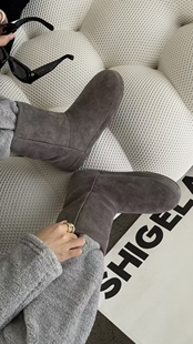 诗歌兰欧洲站真皮女靴2025冬季新款时尚百搭舒适厚底雪地靴短靴