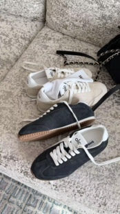 诗歌兰真皮女鞋2026春款时尚百搭平底德训鞋复古系带休闲运动鞋潮