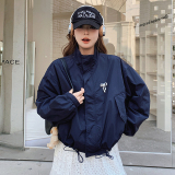 藏青色美式工装外套上衣套装裙女春季新款设计感蕾丝半身裙两件套，女装短外套，婷丫丫