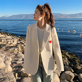 米白色休闲西服外套女春秋2025新款韩系小众设计感小个子西服，女装西装，婷丫丫