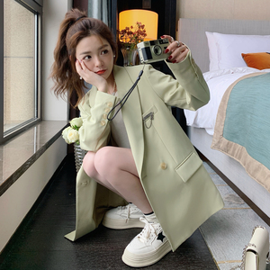 绿色高级感西装外套女春秋2024新款气质时尚小众设计感英伦风西服图片