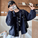 藏青色美式工装外套上衣套装裙女春季新款设计感蕾丝半身裙两件套，女装短外套，婷丫丫