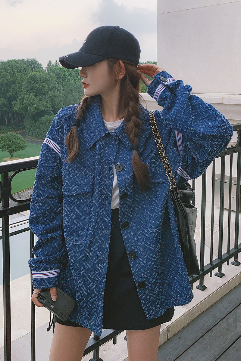 港风复古设计感牛仔外套女2025年春季新款小个子宽松显瘦短款上衣,女装短外套,婷丫丫