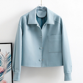 宽松显瘦皮夹克外套 衬衫 休闲百搭 进口绵羊皮真皮皮衣外套女短款