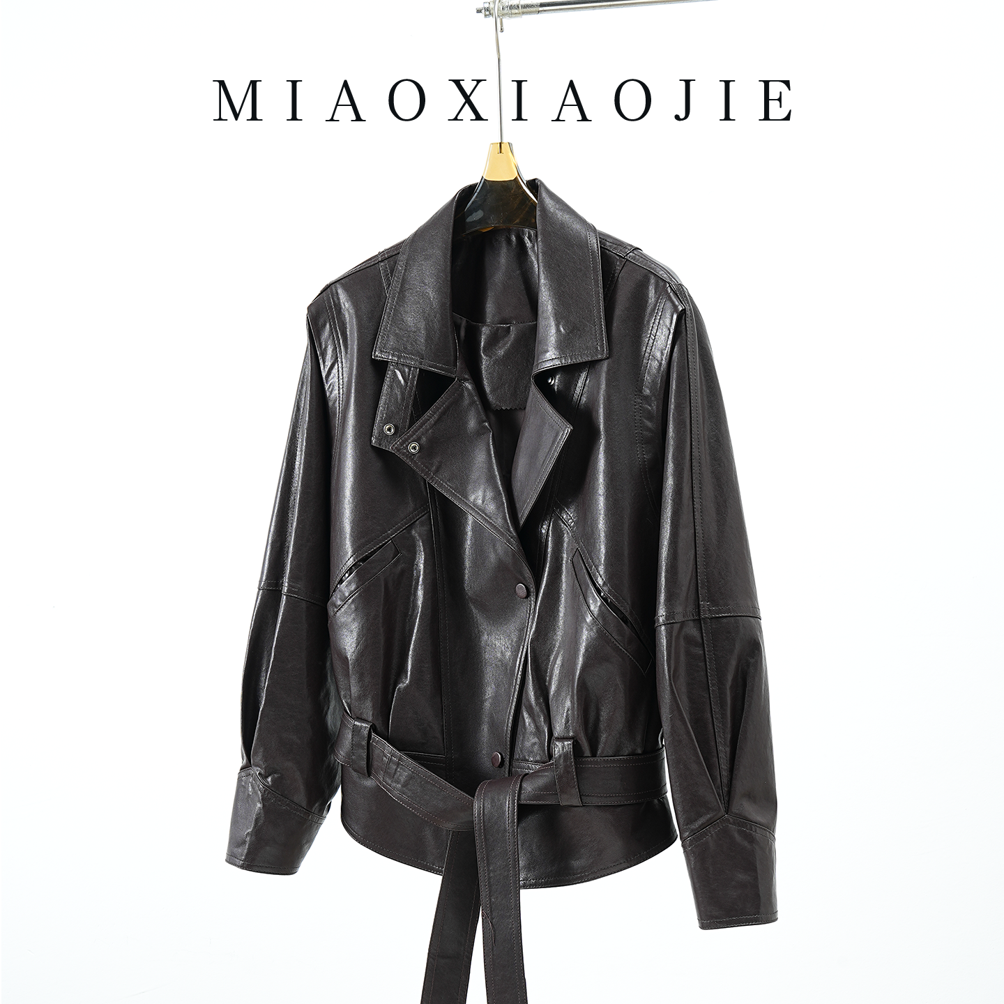 复古酷飒风翻领小羊皮真皮皮衣外套女春秋美式短款宽松机车皮夹克,女装/女士精品,皮衣,淘宝优惠券,粉丝福利购,淘宝优惠卷