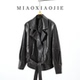 复古酷飒风翻领小羊皮真皮皮衣外套女春秋美式 宽松机车皮夹克 短款