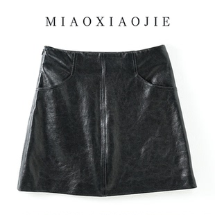 高端 油蜡羊皮高腰真皮半身裙女皮裙防走光裤包臀a字短裙2025新款