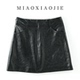 包臀a字短裙2025新款 高端 油蜡羊皮高腰真皮半身裙女皮裙防走光裤