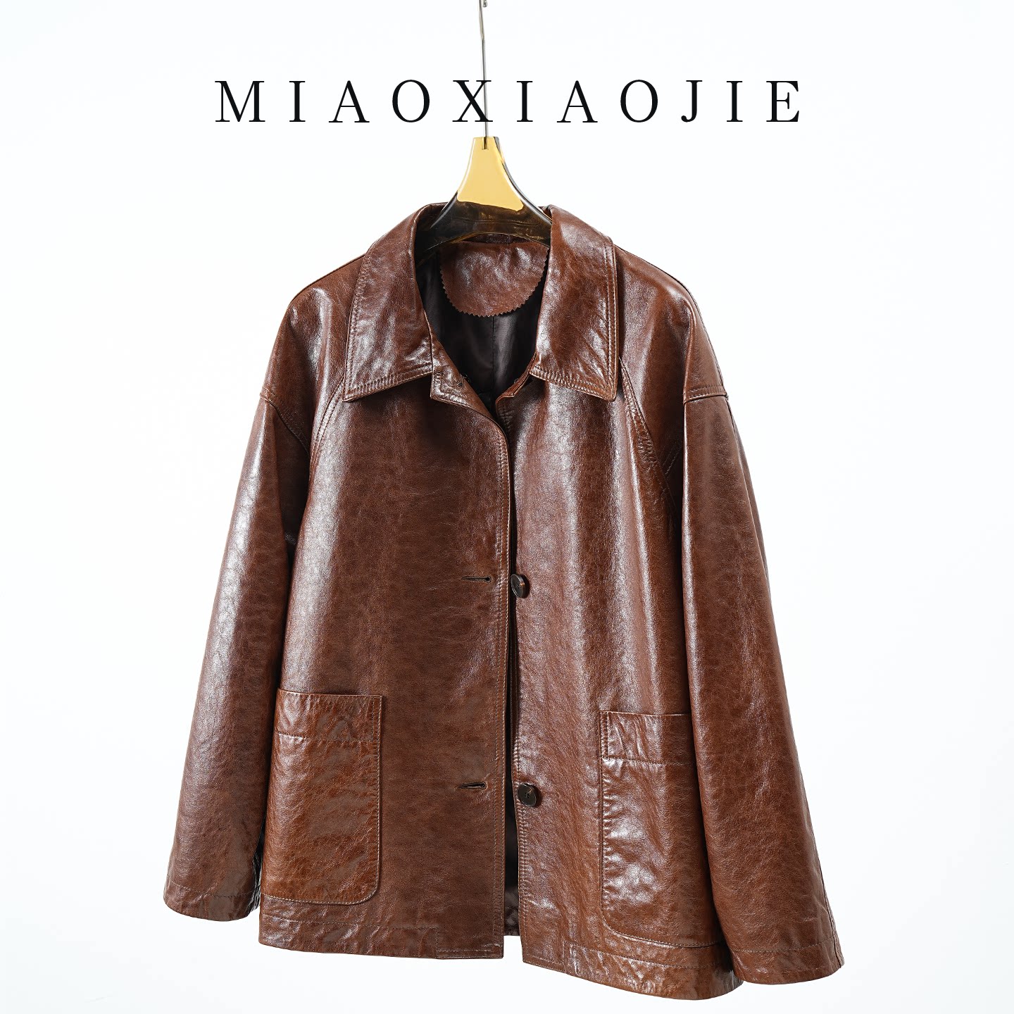 欧洲站高级感油蜡羊皮西装真皮皮衣女中长款2026春季新款外套