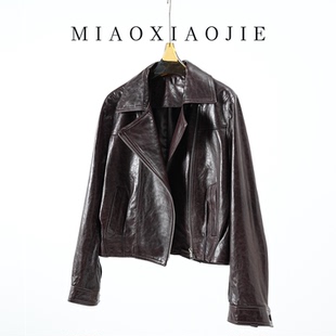 欧洲站高端油蜡羊皮真皮皮衣女短款 小个子皮夹克外套 2026春秋新款