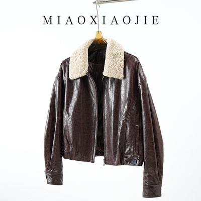 欧洲站羊羔毛领羊皮真皮皮衣女