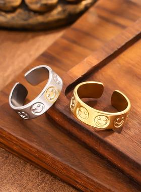 欧美笑脸开口不锈钢戒指女