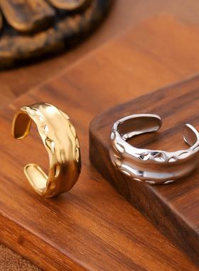 复古窄版褶皱熔岩戒指女