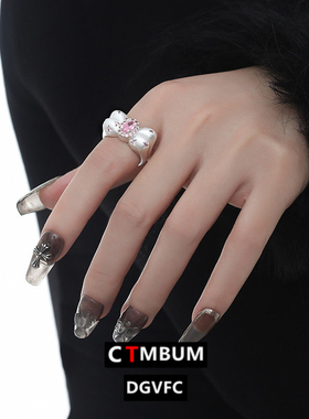 开口粉色水钻蝴蝶结戒指女甜美温